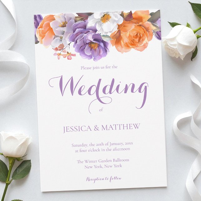 Elegant Floral Purple Watercolor Flowers Wedding Invitation (Elegant Floral Purple Watercolor Flowers Wedding Invitation)