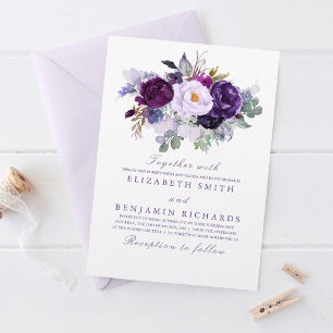 Elegant Floral   Purple Watercolors Wedding Invitation