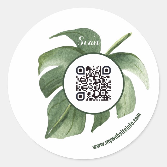 Elegant Floral QR Code Business Classic Round Sticker (Front)
