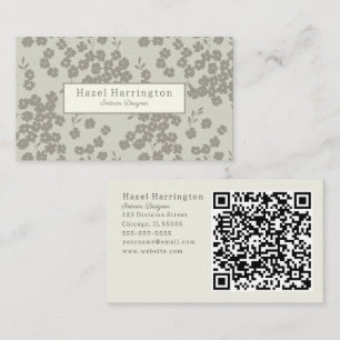 Élégant Floral QR Code Carte de visite neutre