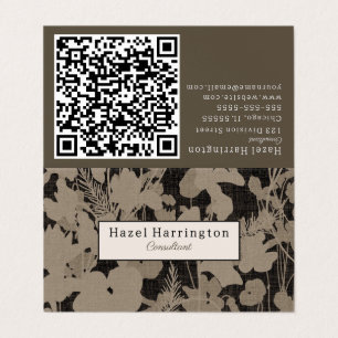 Elegant Floral QR Code Folded Business Card