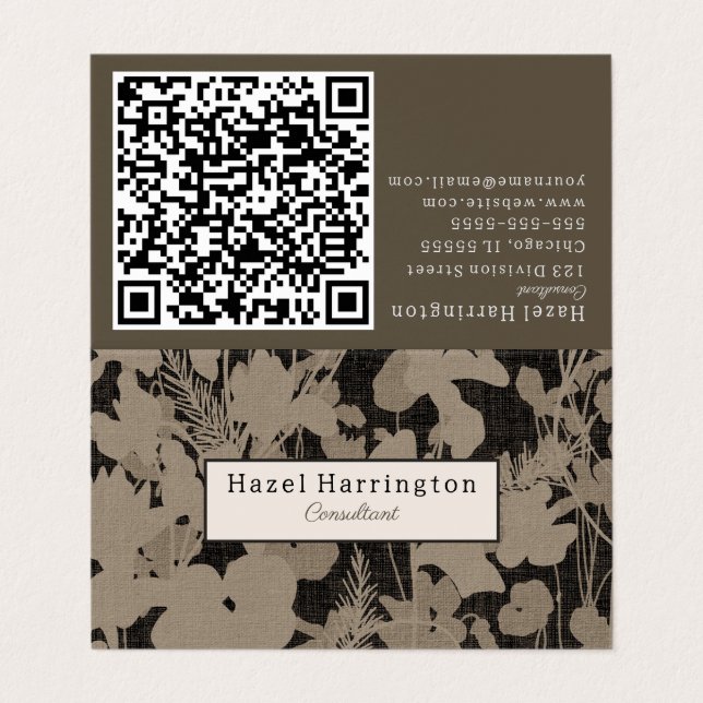 Elegant Floral QR Code Folded Business Card  (Outside Unfolded)