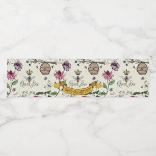 Elegant Floral Queen Bee Mother's Day Water Bottle Label