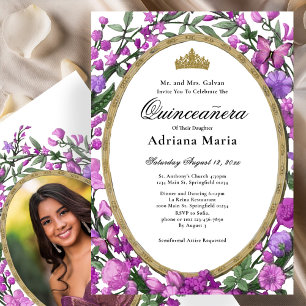 Elegant Floral Quinceanera Invitation Pink Flowers