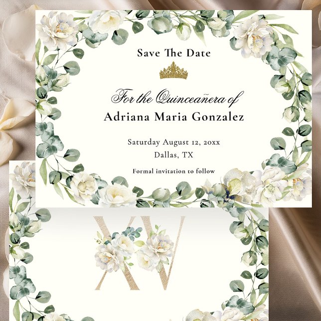 Elegant Floral Quinceanera Save The Date Card (Créateur téléchargé)