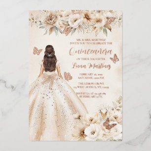 Elegant Floral Quinceañera Watercolor Ballgown