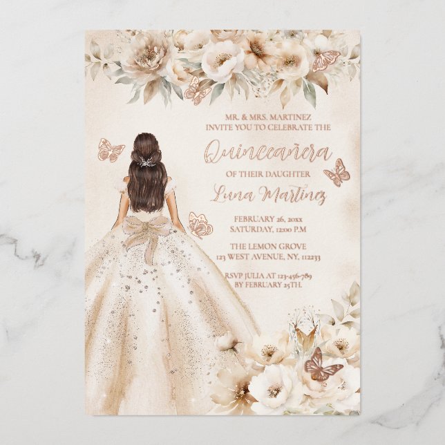 Elegant Floral Quinceañera Watercolor Ballgown (Front)