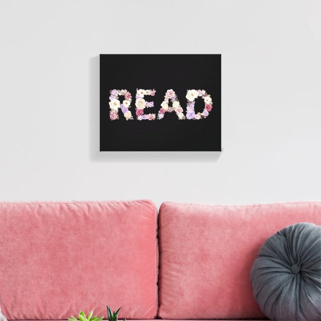 Elegant Floral READ Typography - Pastel Botanical  Canvas Print (Insitu(LivingRoom))