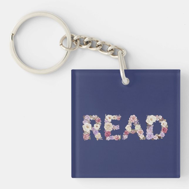 Elegant Floral READ Typography - Pastel Botanical  Keychain (Front)