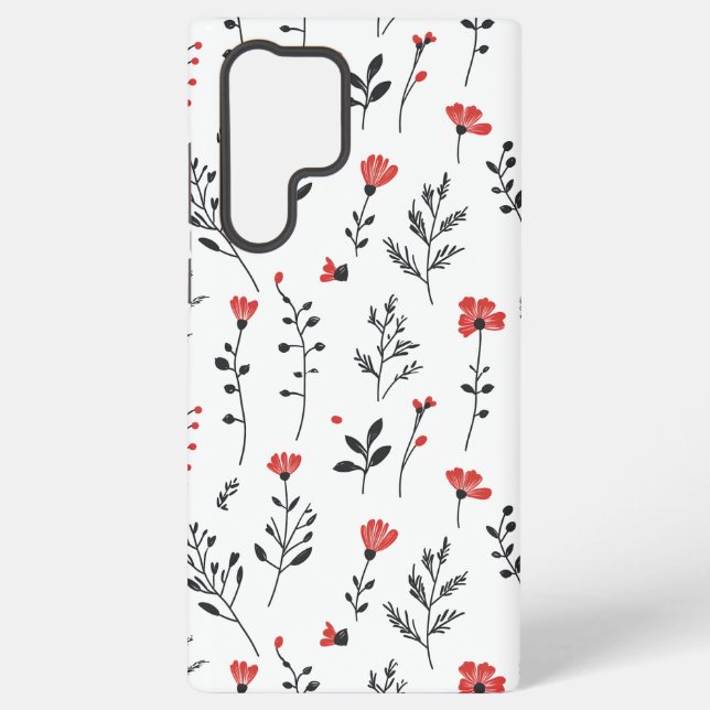 Elegant Floral  – Red and Black Botanical Pattern Samsung Galaxy S22 Ultra Case (Back)