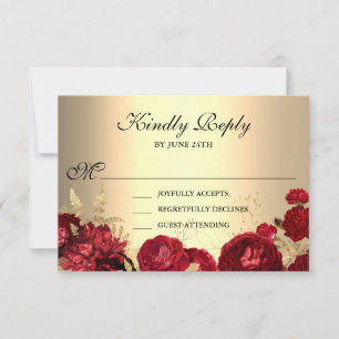Elegant Floral Red and Gold RSVP Card