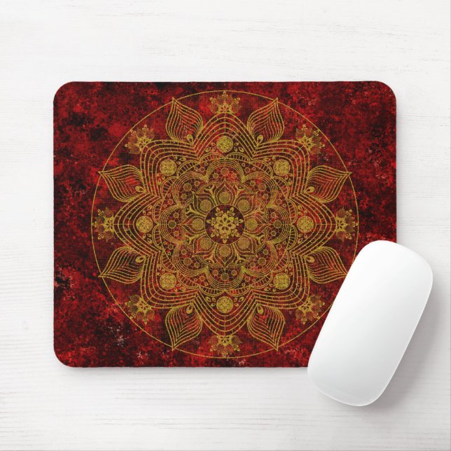 Elegant Floral Red, Black & Gold Mandala  Mouse Pad (With Mouse)