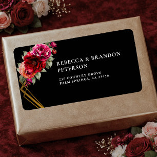 Elegant floral red black moody Romantic wedding Label