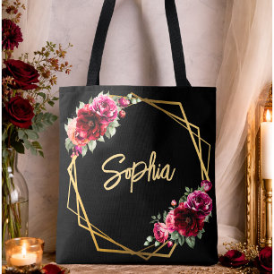 Elegant floral red black moody Romantic wedding Tote Bag