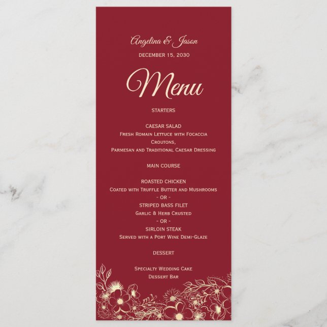 Elegant Floral Red Wedding Menu (Front)