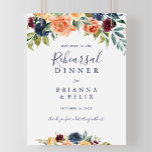 Elegant Floral Rehearsal Dinner Welcome Sign<br><div class="desc">This elegant floral rehearsal dinner welcome sign is perfect for a summer wedding rehearsal. The design features neatly hand-drawn bouquets of pink,  blush,  yellow,  burgundy,  red,  indigo flowers and green foliage,  inspiring natural beauty.</div>