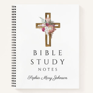 Elegant Floral Religious Cross Bible Study Notebook