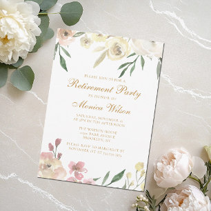 Elegant Floral Retirement Party Gold Script Invitation