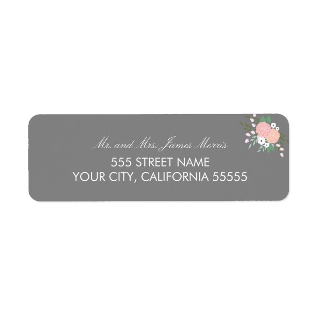 Elegant Floral Return Address Labels - Grey (Front)