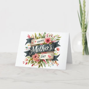 Elegant Floral Ribbon Banner Mother's Day Holiday Card