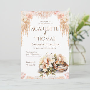 Elegant Floral Rings Wedding Invitation