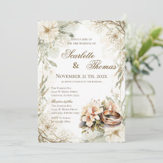Elegant Floral Rings Wedding Invitation