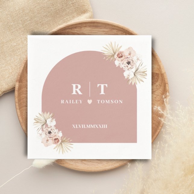 Elegant Floral Roman Numerals Minimalist Monogram Napkin (Creator Uploaded)