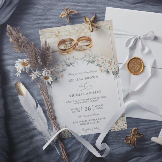 Elegant Floral Romantic Budget QR Code Wedding Invitation (Creator Uploaded)