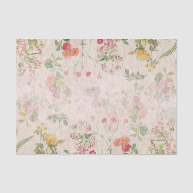 Elegant Floral Romantic Pink Wedding Wild Flower Tissue Paper (Front)