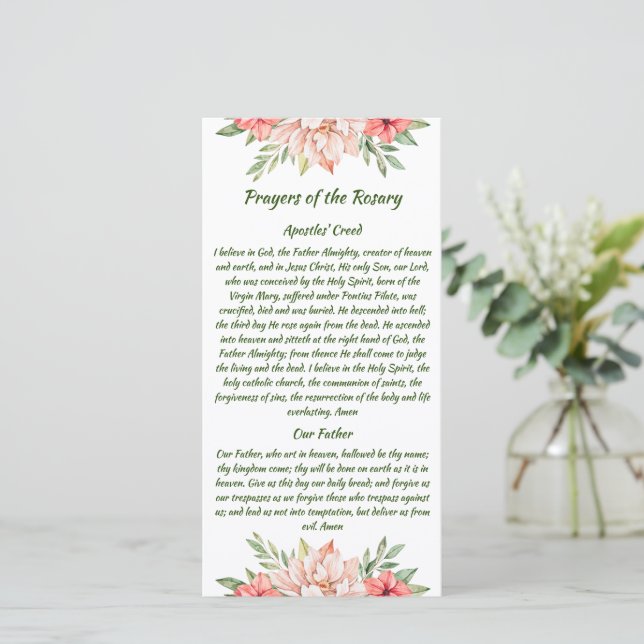 Elegant Floral Rosary Prayer Card (Standing Front)