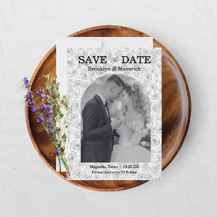 Elegant Floral Rose Black White Wedding Save The Date