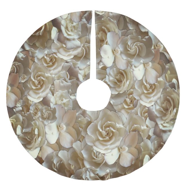 Elegant Floral Rose Petal Pattern  Brushed Polyester Tree Skirt (Front)