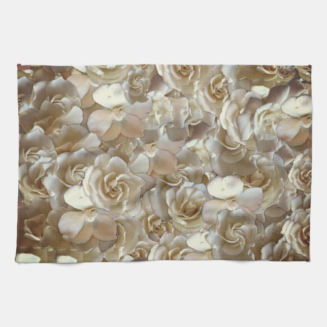 Elegant Floral Rose Petal Pattern  Kitchen Towel (Horizontal)