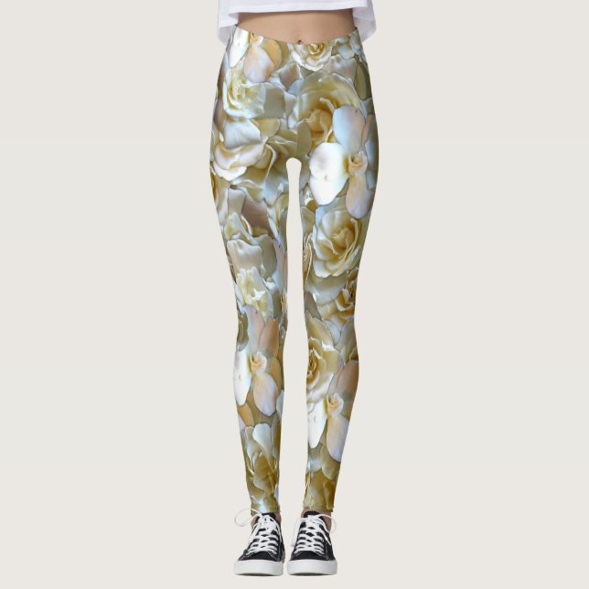 Elegant Floral Rose Petal Pattern  Leggings (Front)
