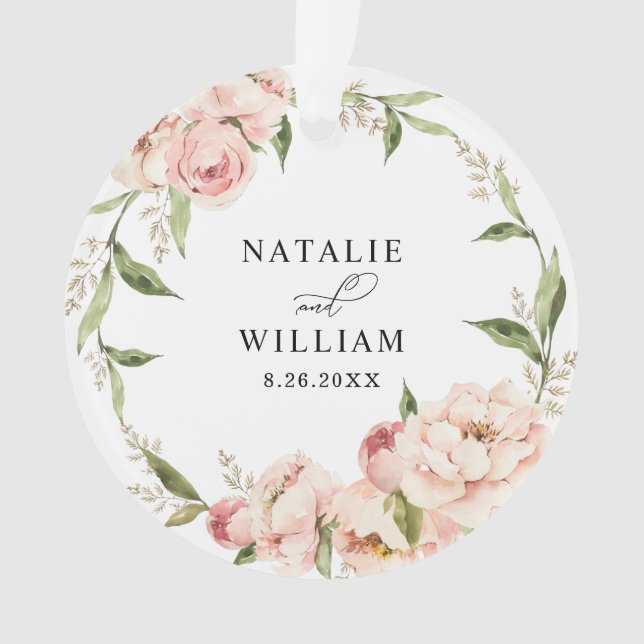 Elegant Floral Rose Pink Wedding Ornament (Front)