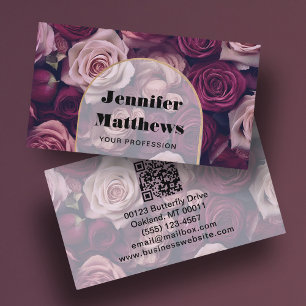 Elegant Floral Rose QR Code  Business Card