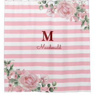Elegant Floral Rose Striped Monogram