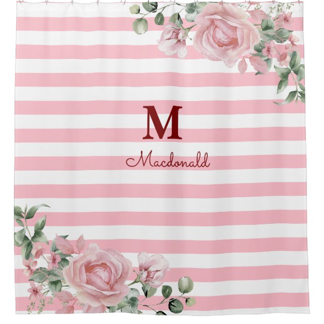 Elegant Floral Rose Striped Monogram (Front)