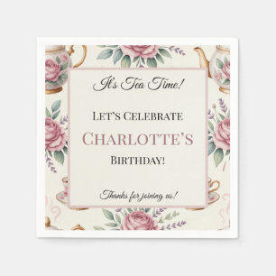 Elegant Floral Rose Tea Party Girl Birthday Napkin