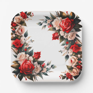 Elegant Floral Rose wedding Paper Plates