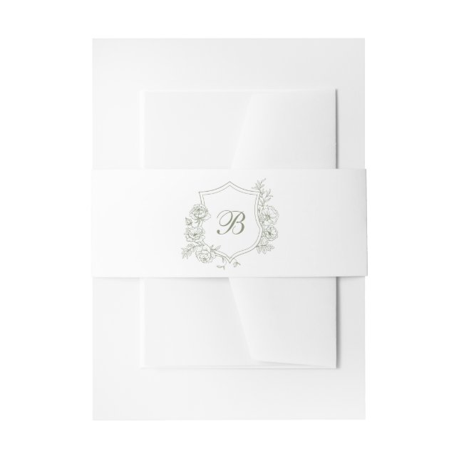 Elegant Floral Roses Crest Wedding Monogram Invitation Belly Band (Front Example)
