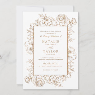 Elegant Floral Roses Frame Gold Wedding Invitation
