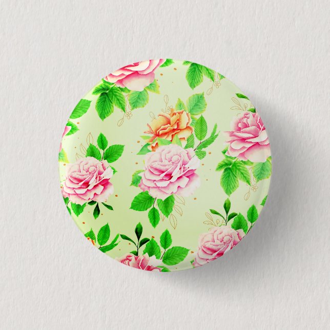 Elegant Floral Roses Green Leaves Pattern-23675 1 Inch Round Button (Front)