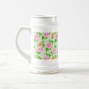 Elegant Floral Roses Green Leaves Pattern-23675 Beer Stein
