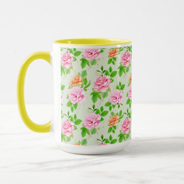 Elegant Floral Roses Green Leaves Pattern-23675 Mug (Left)