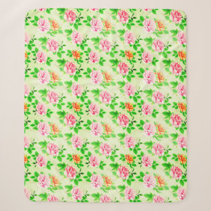 Elegant Floral Roses Green Leaves Pattern-23675 Sherpa Blanket