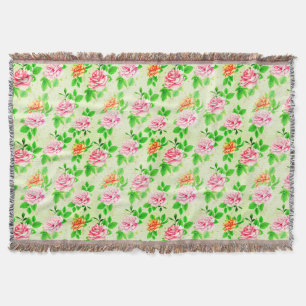 Elegant Floral Roses Green Leaves Pattern-23675 Throw Blanket