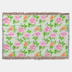 Elegant Floral Roses Green Leaves Pattern-23675 Throw Blanket