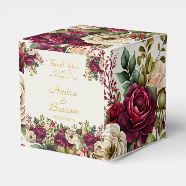 Elegant Floral Roses Islamic Wedding  Favor Box (Front Side)