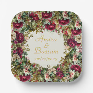 Elegant Floral Roses Islamic Wedding  Paper Plate